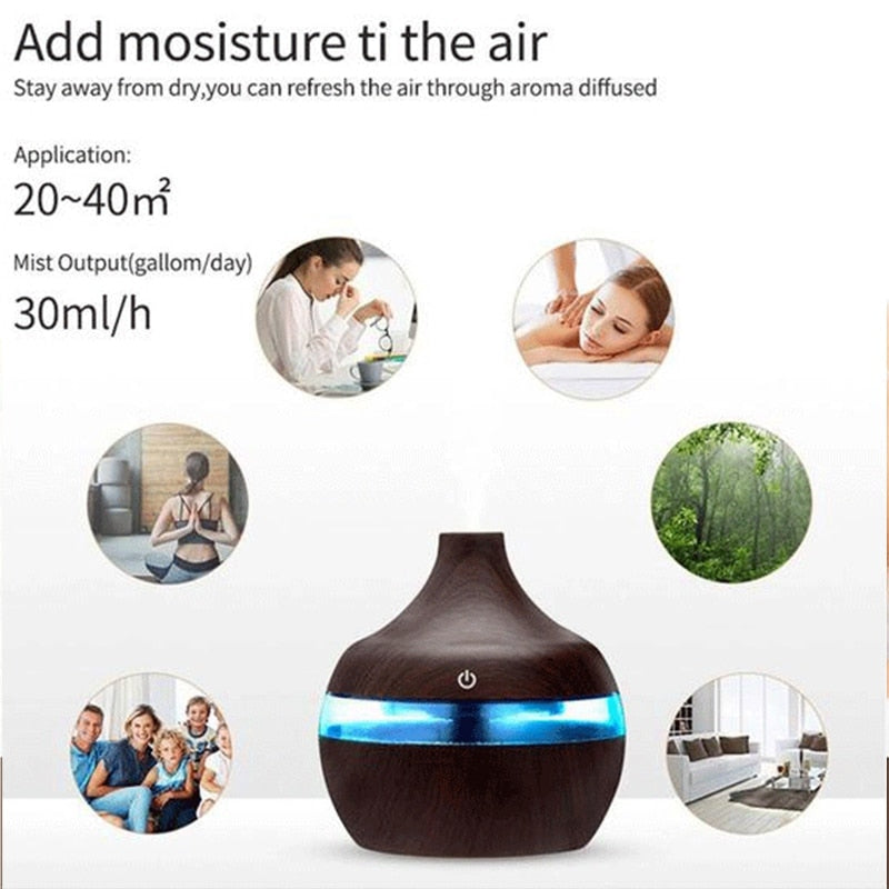 Wood Grain Humidifier Aroma Diffuser Atomizer USB Household