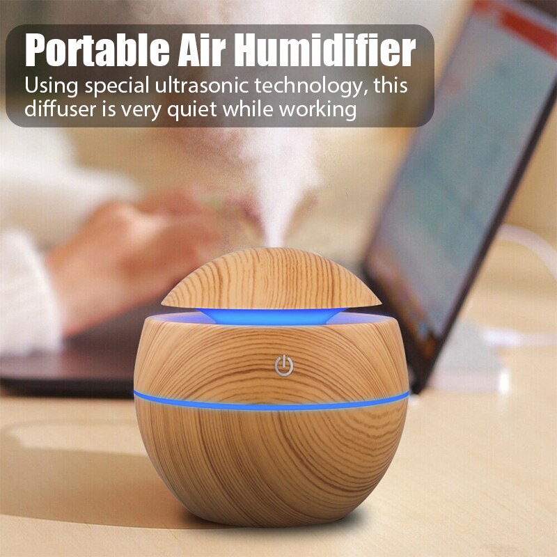 Home Wood Grain Air Humidifier Purifier Aroma Diffuser USB Ultrasonic