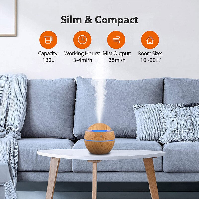 Home Wood Grain Air Humidifier Purifier Aroma Diffuser USB Ultrasonic